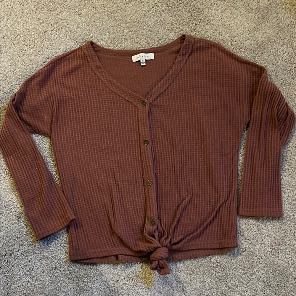 Mauve Button-Up Knit Cardigan